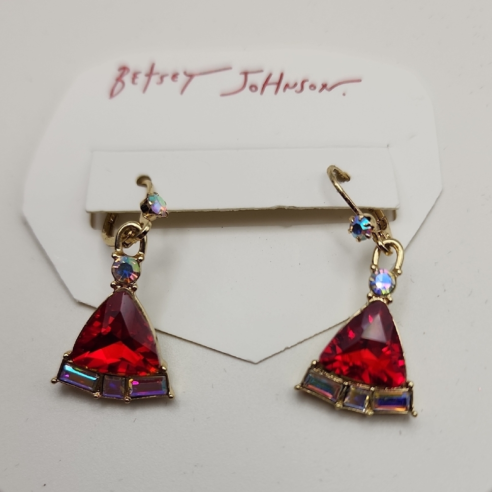 Betsey Johnson Red and Gold Dangle Earrings